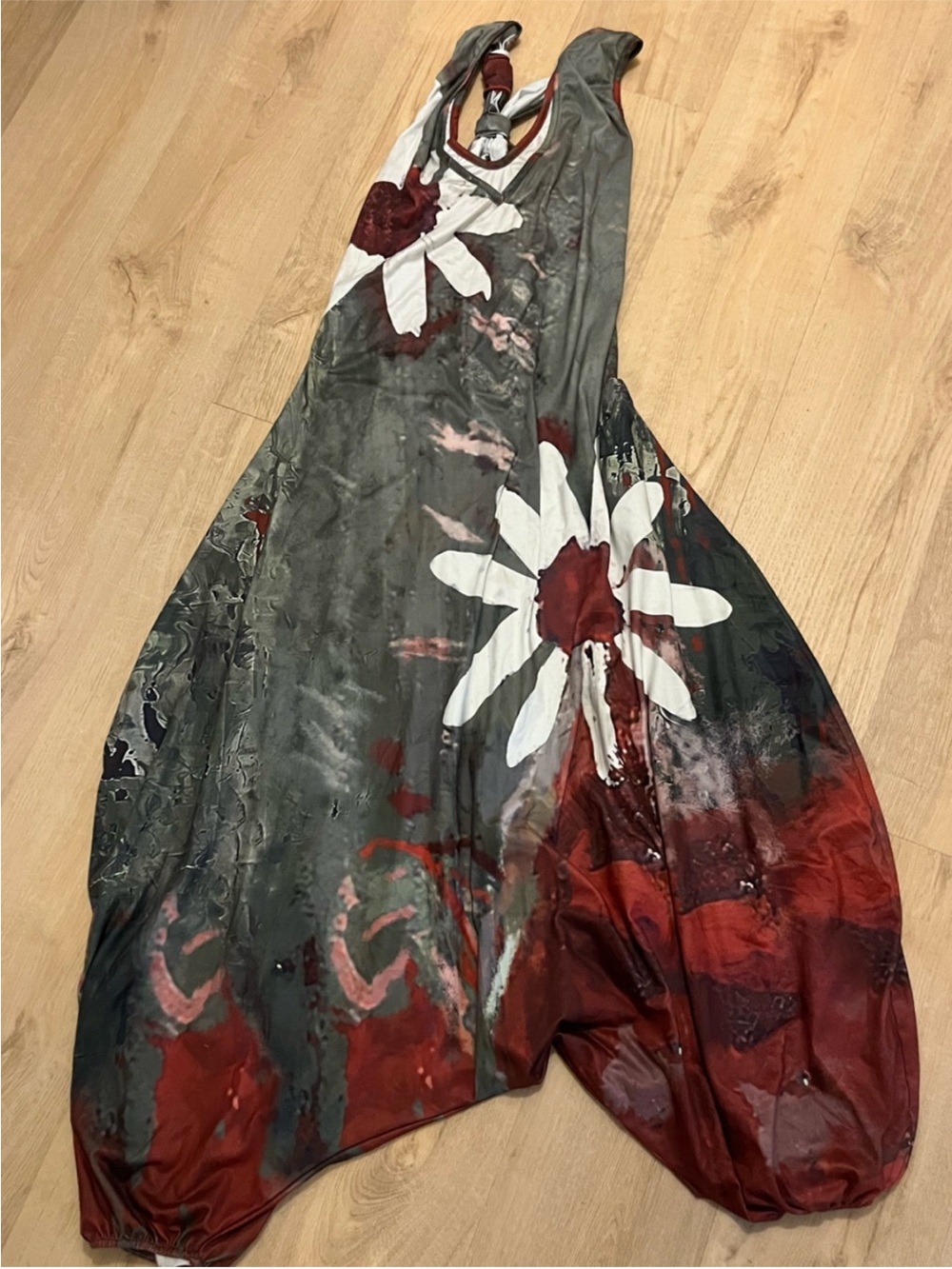 Women’s Floral Harem Jumpsuit — Gray & large Red floral